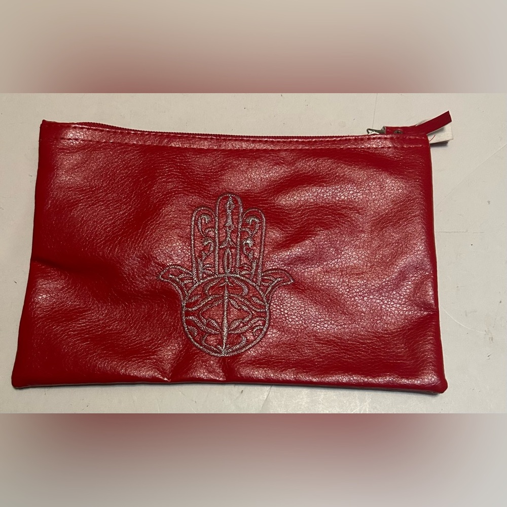 Hand Of Fatima red Faux Leather Clutch Pouch